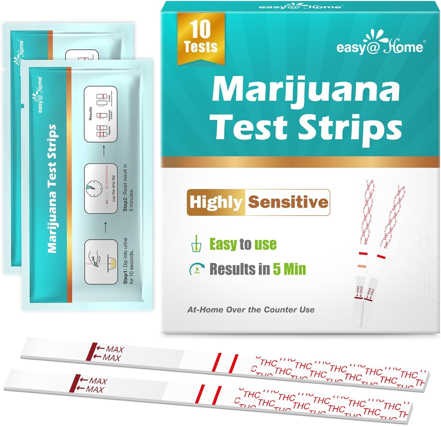 Easy@Home THC Urine Drug Test Kit, Weed Screening, OTC Home Use
