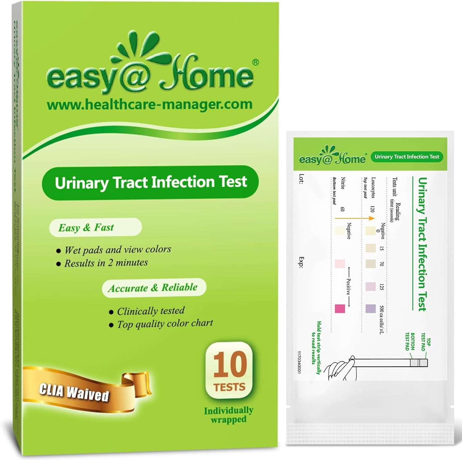 EasyHome UTI Test Strips Urinary Tract Infection 10 Pouches Per Box