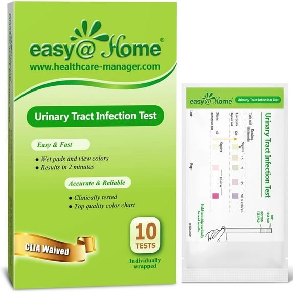 Easy@Home Urine Dip UTI Testing Strips - Home Health Check, 10 Pouches (UTI-10P)