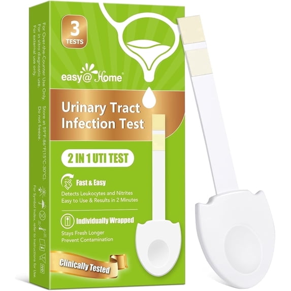 Easy@Home UTI Test Strips Urinary - Urinary Tract Infection Test, Detect Leukocytes and Nitrites, Tailored Handle Design, 3 Pack