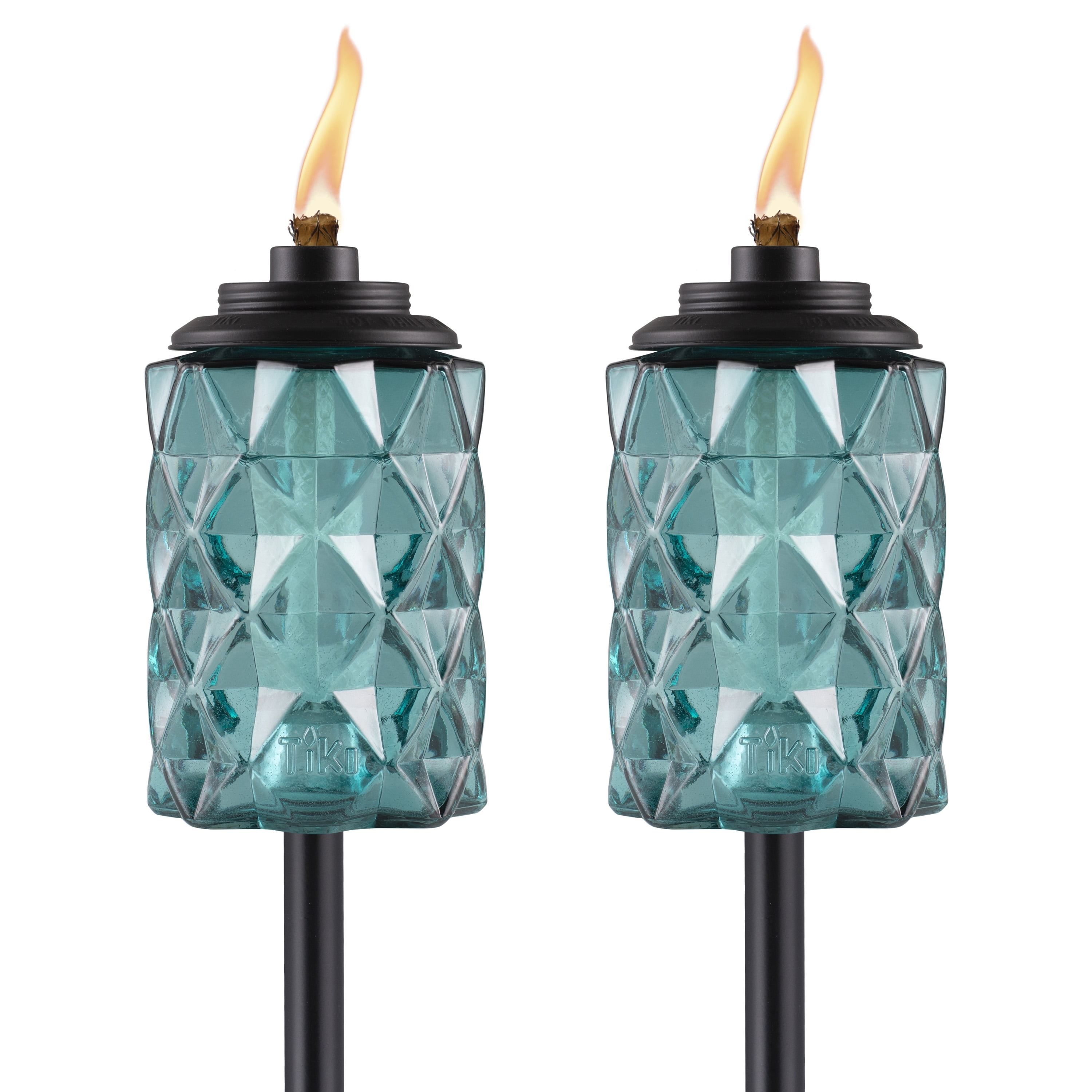 Topaz Blue Glass 65-Inch Outdoor Tiki Torch Set