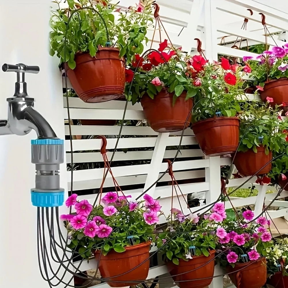 Easy-Install Drip Irrigation Kit with 10 Adjustable Emitters - Self ...