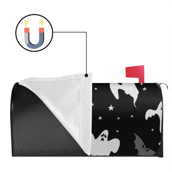Easy Install Halloween Mailbox Cover with Ghost Bat and Witch 18x21in Magnetic Mailbox Cover