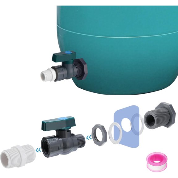Easy Install Rain Barrel Spigot Kit - 3/4 Inch Rain Barrel Valve with Hose Faucet Adapter Thread Sealing Tape, Durable PVC Barrel Diverter Kit for Garden Barrels Water Tanks Aquariums