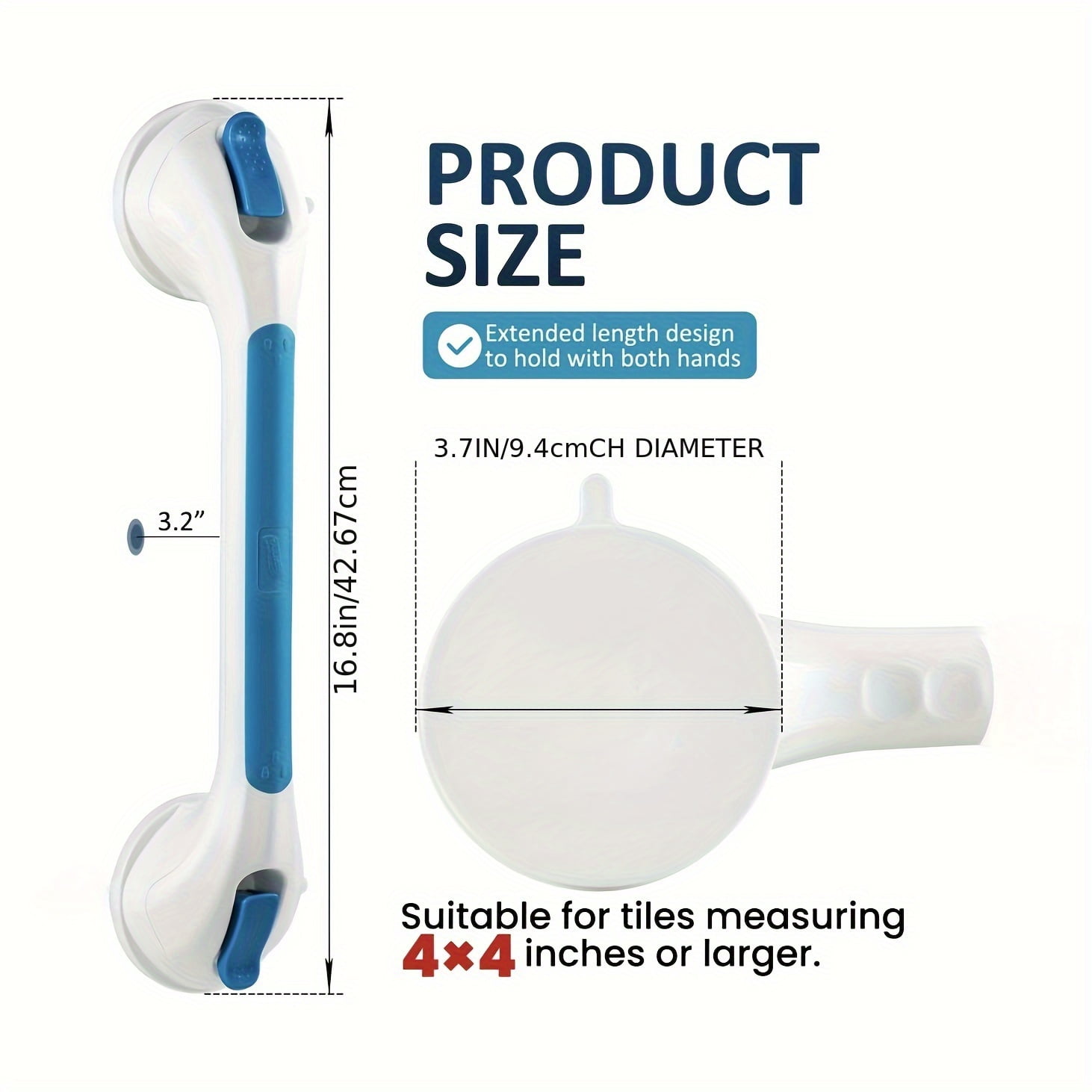 EasyInstall Suction Shower Grab Bar For Seniors NoDrill, Removable