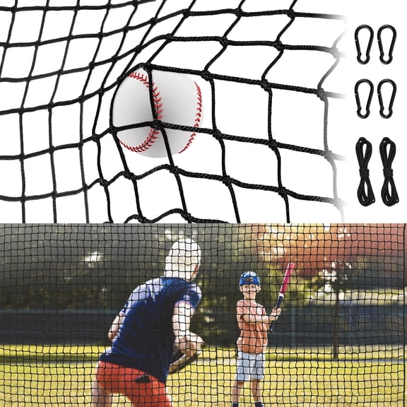 Easy Installation Baseball Hitting Net with Rope and Carabiners, Heavy Duty Backstop Net for Baseball Softball, Durable Sports Netting for Basketball Soccer Lacrosse Hockey Practice.