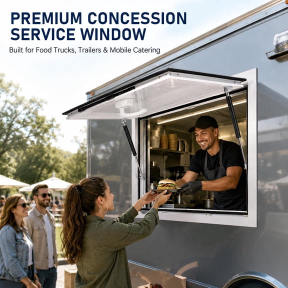 Easy Installation Concession Window,48"x36" Aluminum Service Window with Gas Struts & Lock,Food Truck Sliding Window for Mobile Restaurant & Concession Trailer