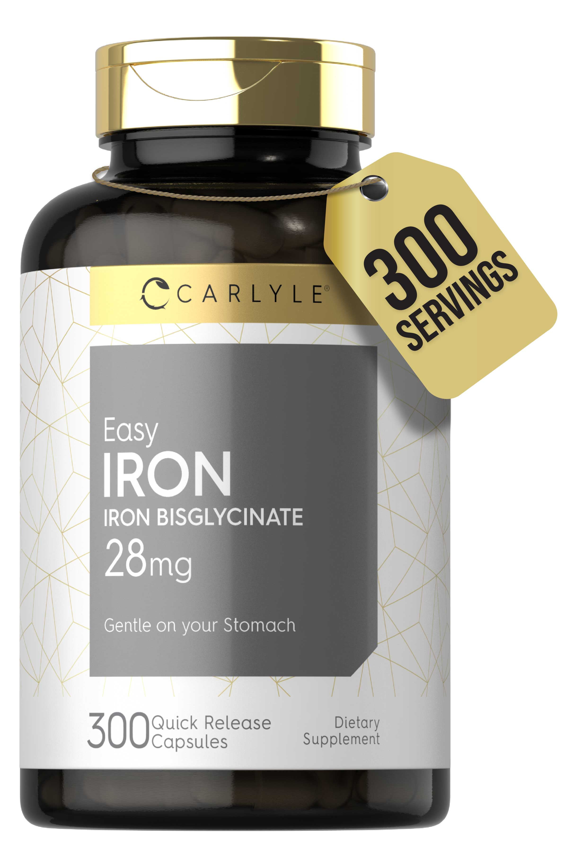 Easy Iron Bisglycinate 28 mg 300 Capsules Gentle Formula by
