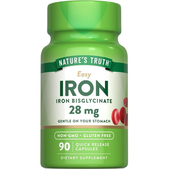 Easy Iron Supplement 28 mg | 90 Capsules | Iron Bisglycinate | by Nature's Truth