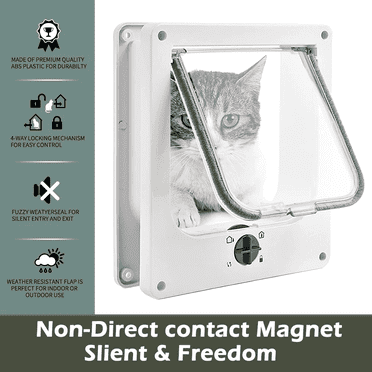Easy Joy 4-Way Locking Pet Door White Magnetic Cat Flap Doors for Interior Exterior Doors Large(Flap Size 7" x 7.6")