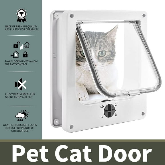 Easy Joy Cat Door White Magnetic 4-Way Locking Cat Flap Door for Interior Exterior Doors XL(Flap Size 7.7" x 8.9")