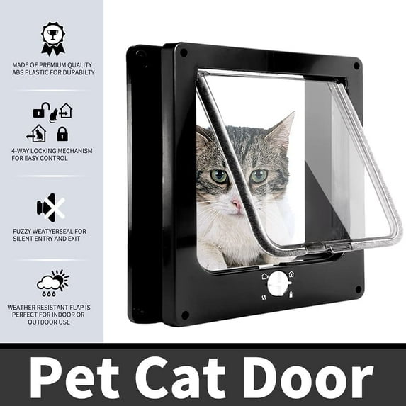 Easy Joy 4-Way Locking Pet Door Black Magnetic Cat Flap Doors for Interior Exterior Doors Large(Flap Size 7" x 7.6")