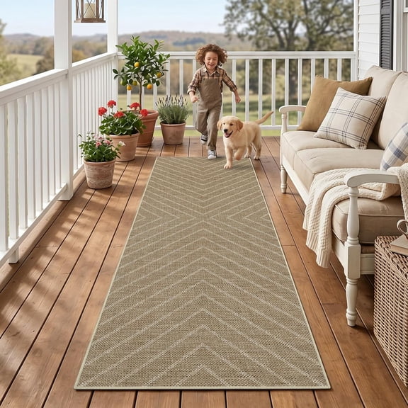 Easy Jute 2x6 Kitchen Runner Rug, Washable Rugs for Entryway Non Slip Outdoor Indoor Hallway Rug, Farmhouse Striped Morden Ultra Thin Non Shedding Carpet for Entry Bedroom Laundry 2'x6'