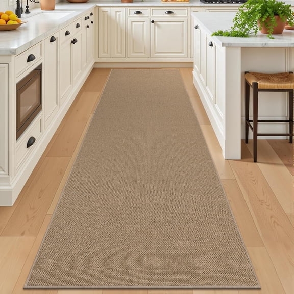 Easy Jute 3x10 ft Washable Runner Rug Non Slip Low Pile Thin Durable Faux Jute Farmhouse Rug for Entryway Hallway Patio Kitchen Porch Indoor Outdoor Carpet, Brown