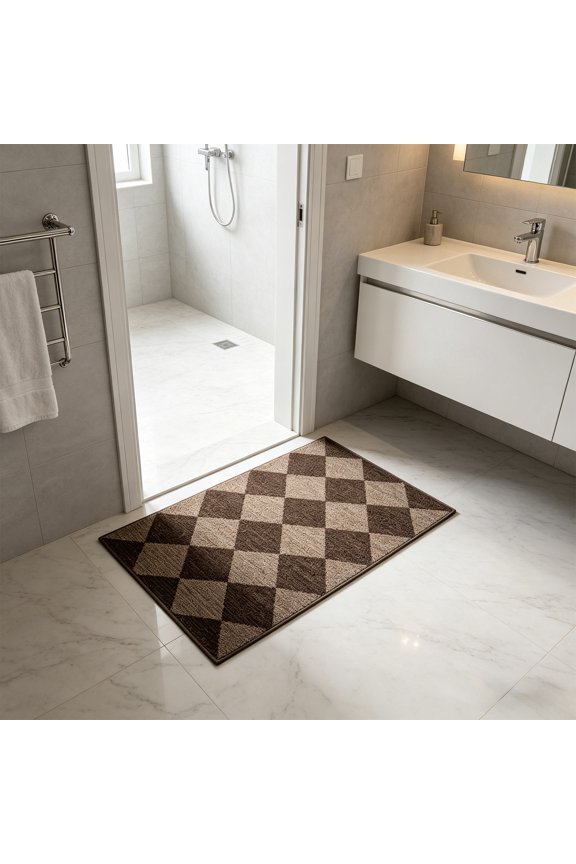 Easy Jute Checkered Entryway Rug, Brown Modern Indoor Outdoor Doormat, Washable Non-Slip Neutral Small Kitchen Rug Farmhouse Diamond Throw Rugs for Entrance Bedroom Bathroom