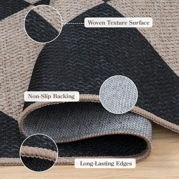 Easy Jute Checkered Runner Rug, 2.5x8 Kitchen Rugs Non Slip Washable Hallway Runners for Entryway, Modern Checkerboard Outdoor Front Door Mat for Porch  Indoor Entrance