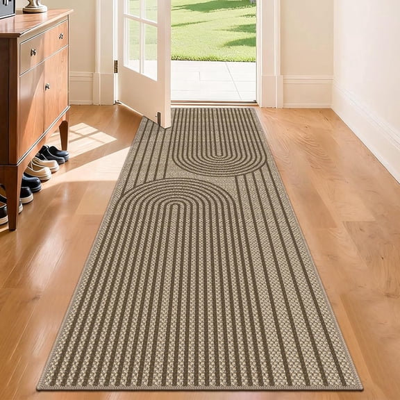 ORGOWEL Easy Jute Hallway Runner Rug, 2' x 6' Kitchen Runner, Brown Farmhouse Ultra-Thin Washable Non-Slip Carpet Runner for Laundry, Bedroom, Backyard, Outdoor, Home Decor
