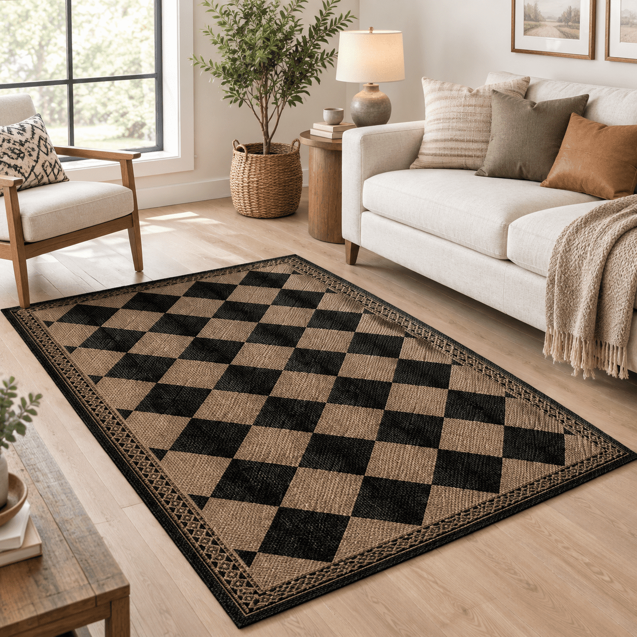 Easy Jute Indoor Outdoor Rug 3x5 Brown Black Checkered Patio Front ...