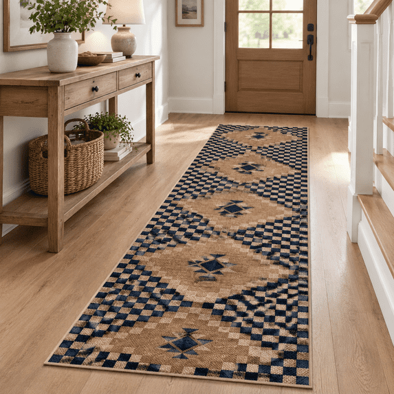 Easy Jute Runner Rugs For Hallway 2x10 Non Slip Washable Rug Checkered ...