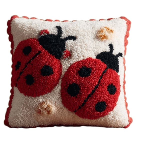 Easy Latch Hook Cushion Kit For Beginners - Pre-Printed Animal Pattern,43x43cm Fit Fot Sofa Decor Craft Set (Ladybug)