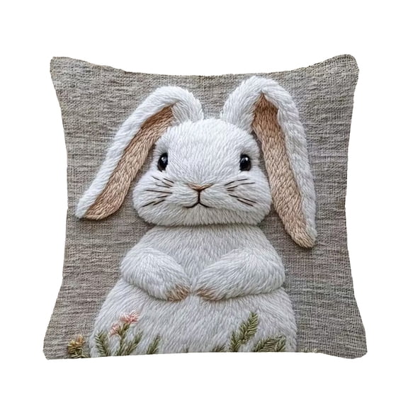Easy Latch Hook Pillow Cushion kit DIY Cushion Cover Kit with Printed Canvas,Yarn & Hook Embroidery Craft for Sofa Home Décor & Gift Bunny 17x17 Inch