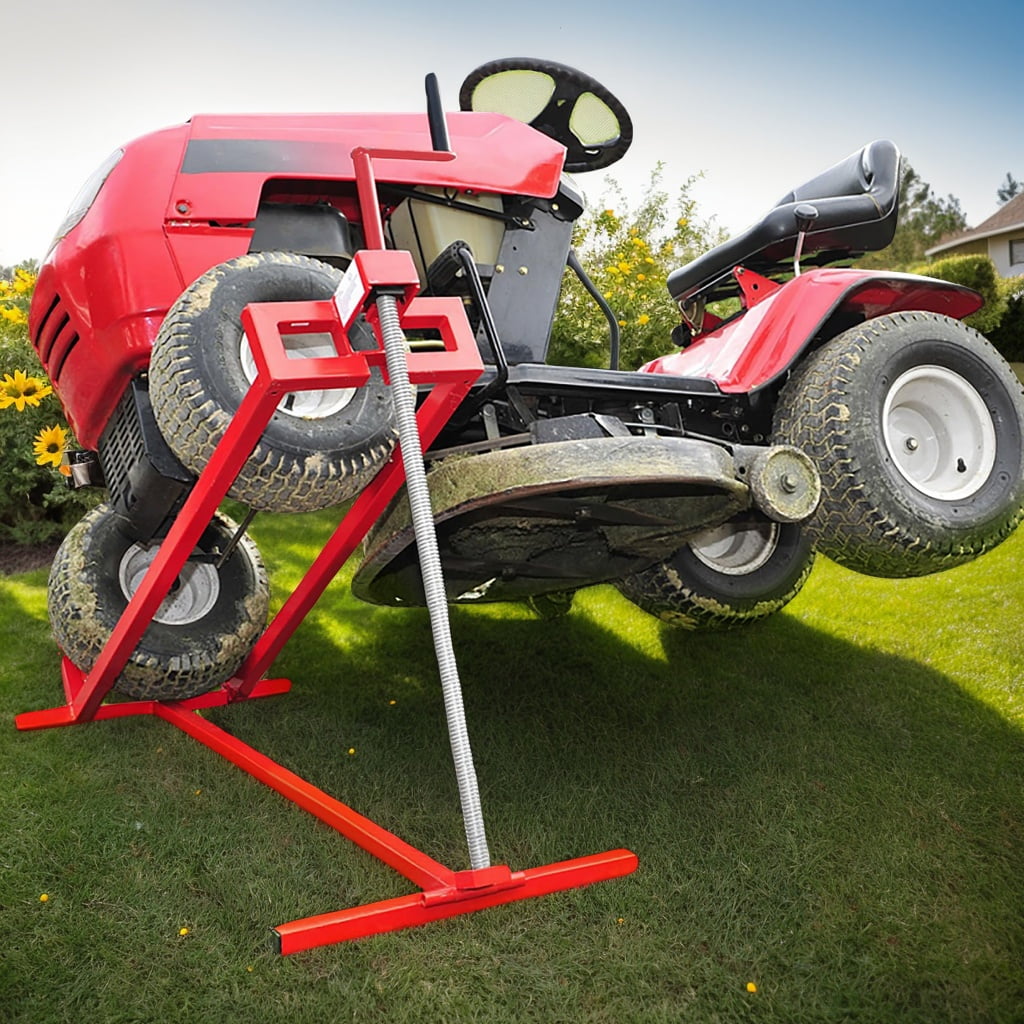 Easy Lawn Mower Lift for Riding Tractors, 800 lbs Capacity Lawn Tractor Lifter, 45° Adjustable Tilt, Universal Ride-on Mower Cleaner Aid, Red