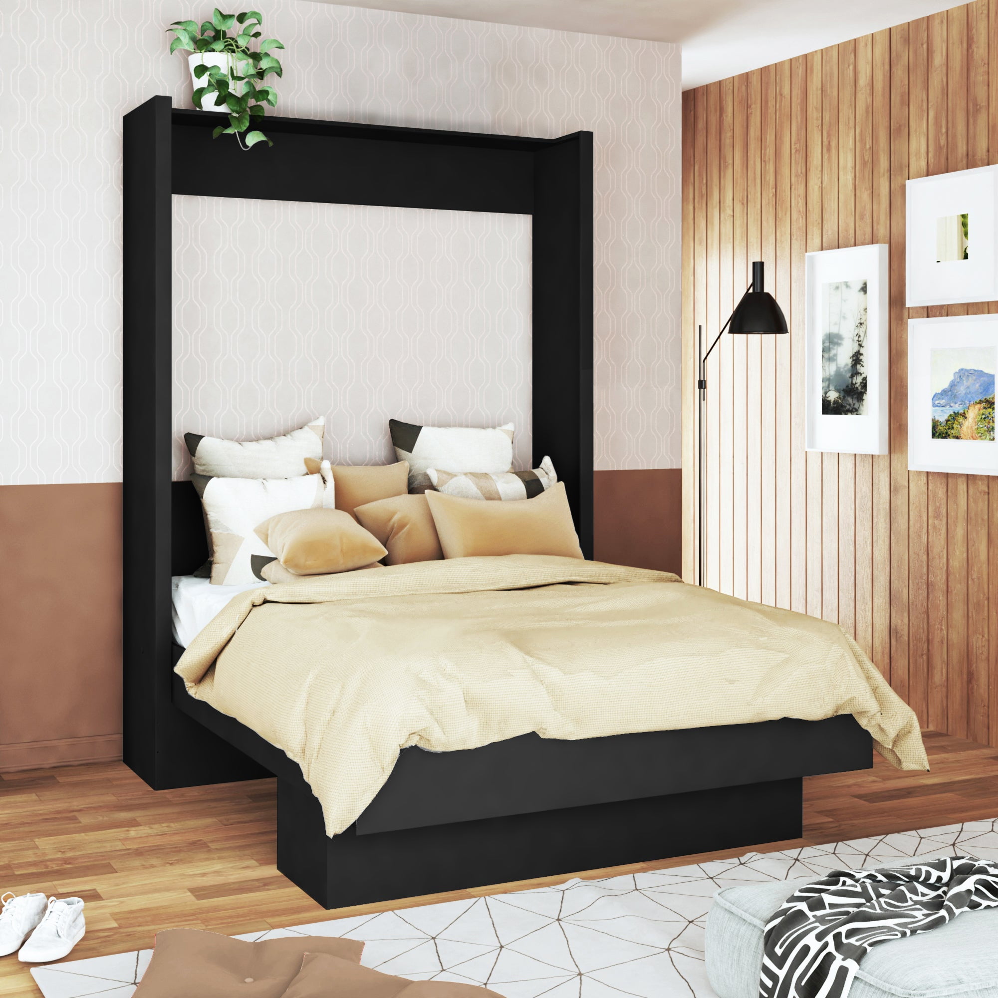 Easy-Lift Queen Murphy Wall Bed in Black with Shelf - Walmart.com