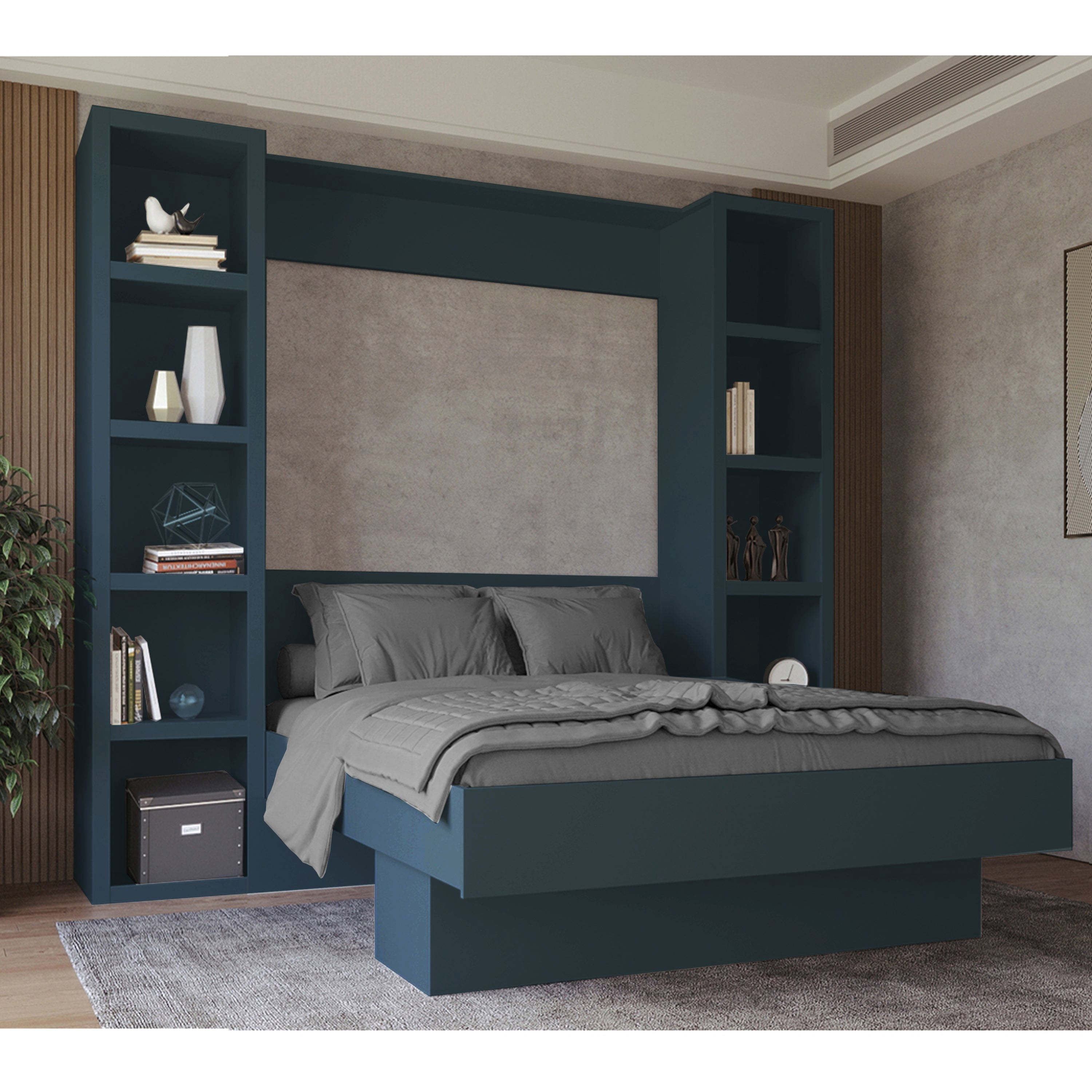Easy-Lift Queen Murphy Wall Bed in Blue with Two Bookshelves - Walmart.com