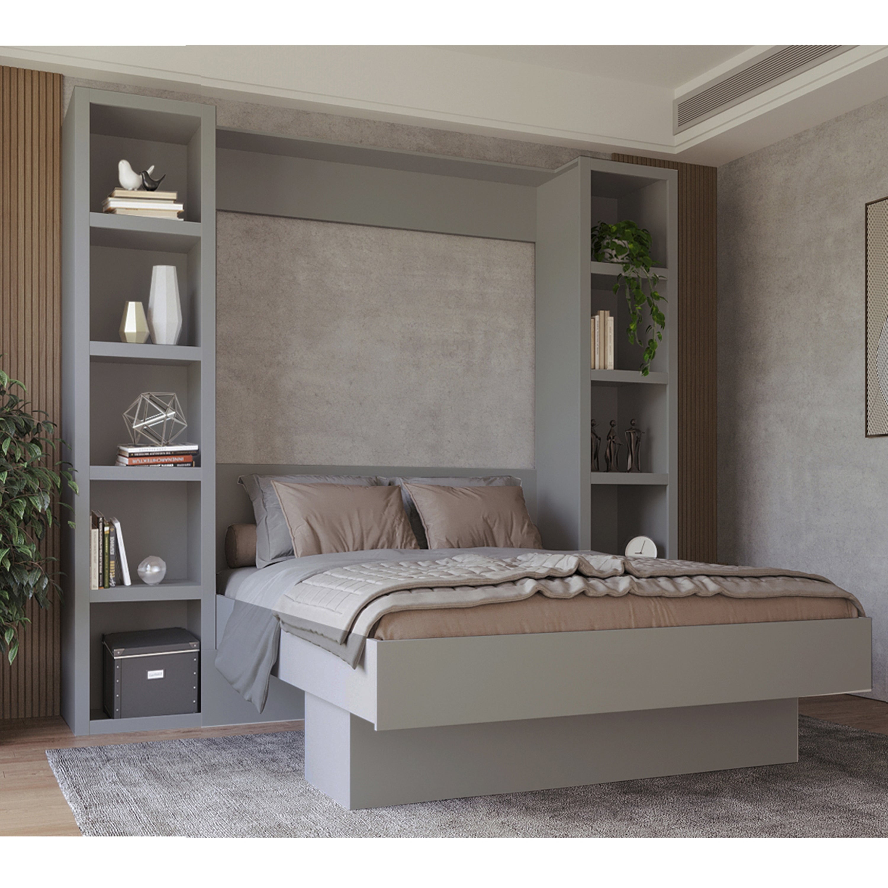 Easy-Lift Queen Murphy Wall Bed in Grey with Two Bookshelves - Walmart.com