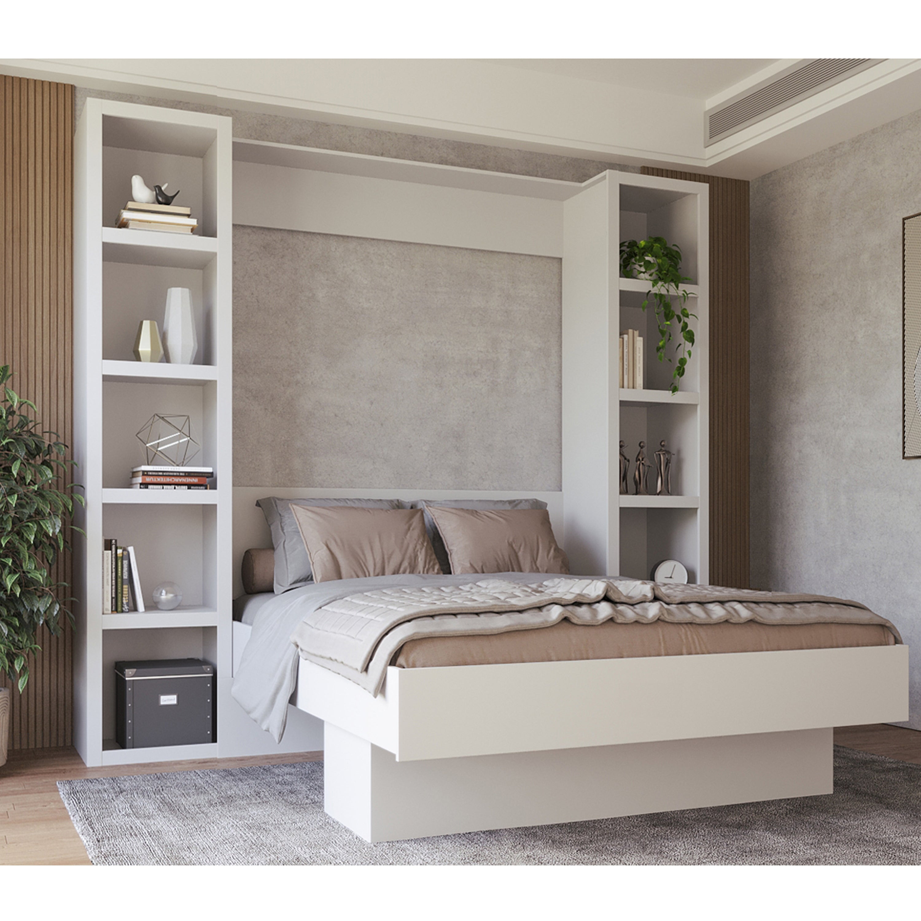 Easy-Lift Queen Murphy Wall Bed in White with Two Bookshelves - Walmart.com