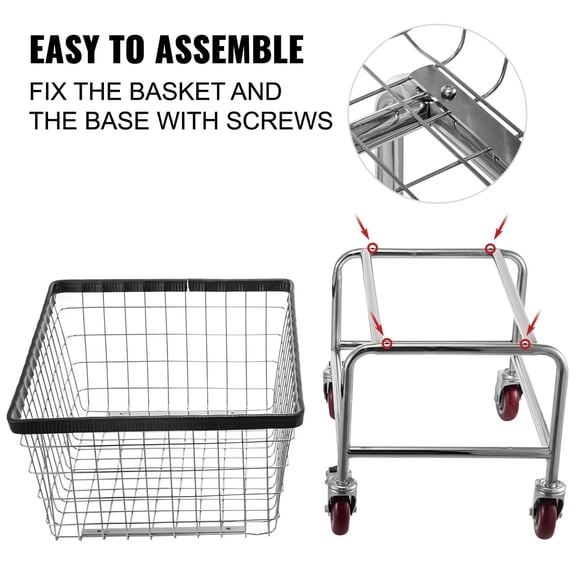 Easy-Move Wire Laundry Cart with 5" Casters, 4.5 Bushel Capacity, Compact 35x15.7x22 Inch Size, Chrome Plated Steel for Corrosion Resistance