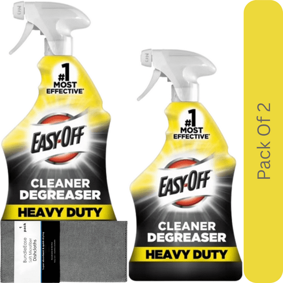 Easy-Off 32 oz Heavy Duty Multi-Surface Degreaser Spray with Microfiber Solid Color Towel by BundleEase