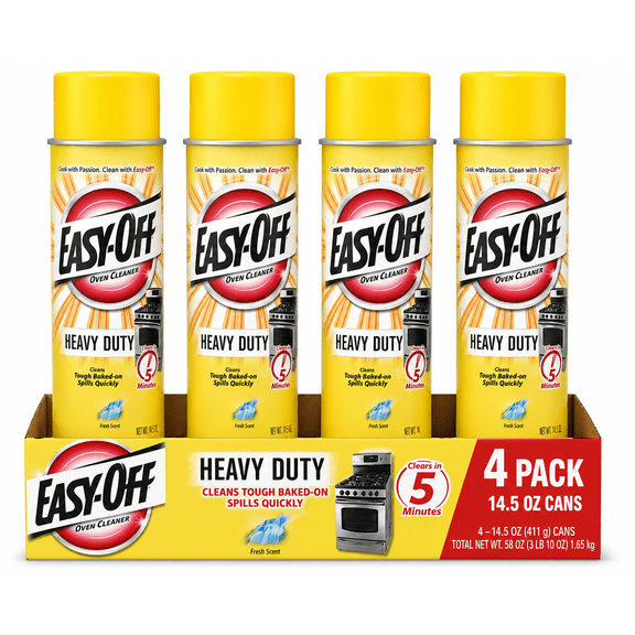 Easy-Off Heavy Duty Oven Cleaner Spray, Fresh Scent, Removes Tough Baked-On Grease & Food Spills, 14.5 oz Aerosol Cans, Pack of 4