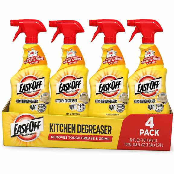Easy-Off Kitchen Degreaser Cleaner Spray, 32 fl oz Bottles, 4-Pack, Heavy-Duty Grease & Grime Remover