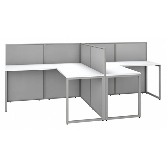 Easy Office 2 Person L Shaped Desk with 45H Panels in White - Engineered Wood