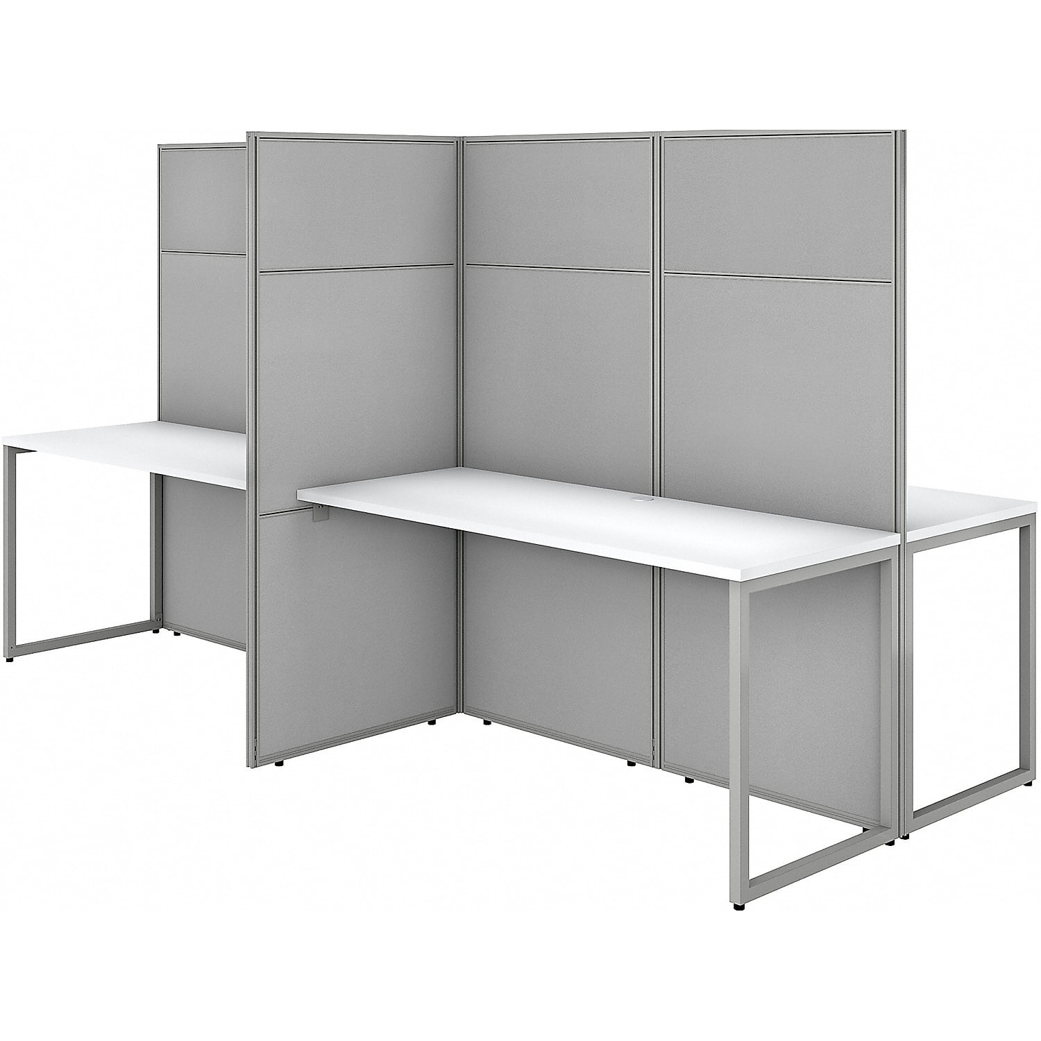 Easy Office 60W 4 Person Desk with 66H Panels in White - Engineered Wood