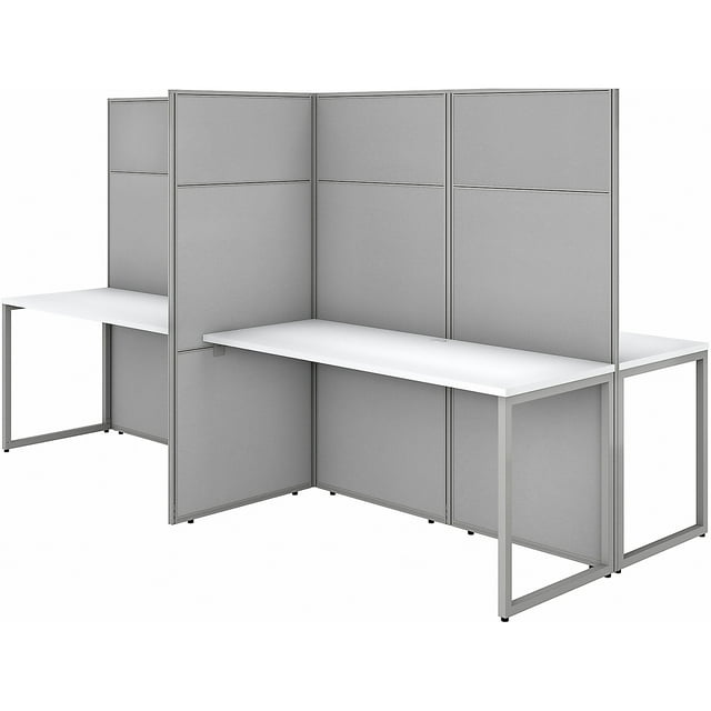 Easy Office 60W 4 Person Desk with 66H Panels in White - Engineered Wood
