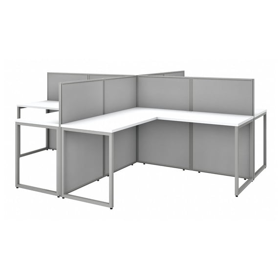 Easy Office 60W 4 Person L Desk with 45H Panels in White - Engineered Wood