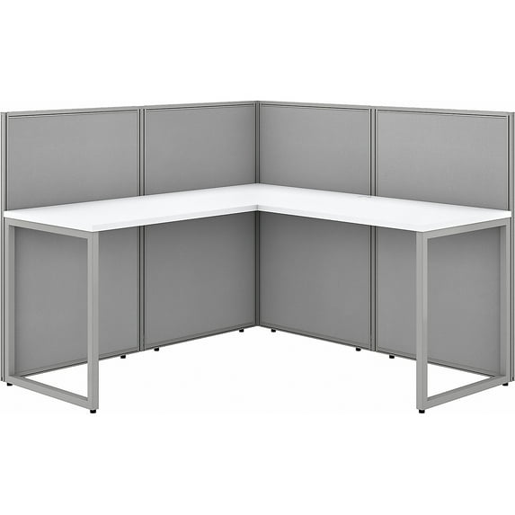 Easy Office 60W L Shaped Cubicle Desk with 45H Panels in White - Engineered Wood