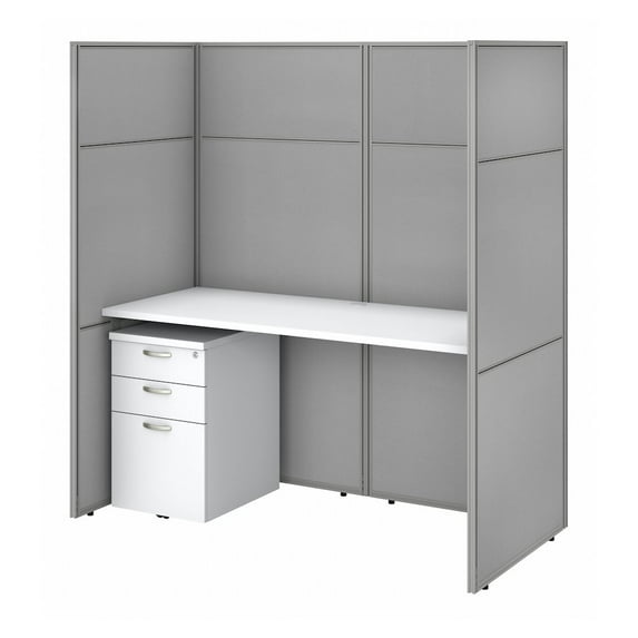 Easy Office Cubicle Desk Set with 66H Closed Panels in White - Engineered Wood