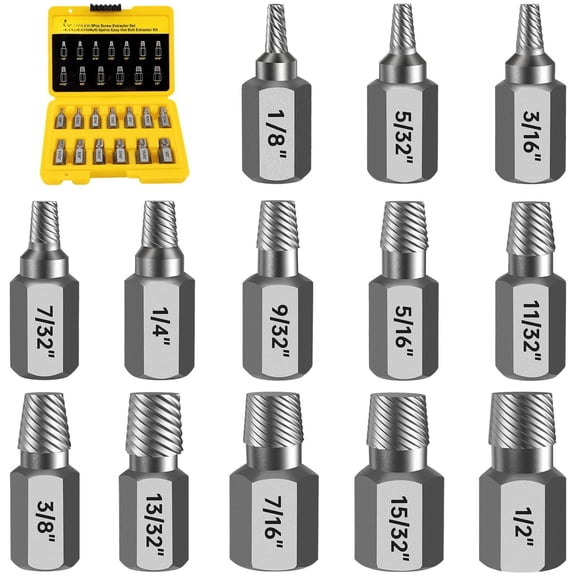 Easy Out Screw Extractor Set 13-piece Multi-spline Bolt Kit Cr-mo Steel Hex Head Remover For Stripped Broken Rounded Rusted Bolts Screws And Nuts