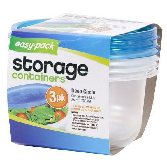 Easy Pack Deep Round 25-Ounce Reusable Containers, 739ml, 3-Pack