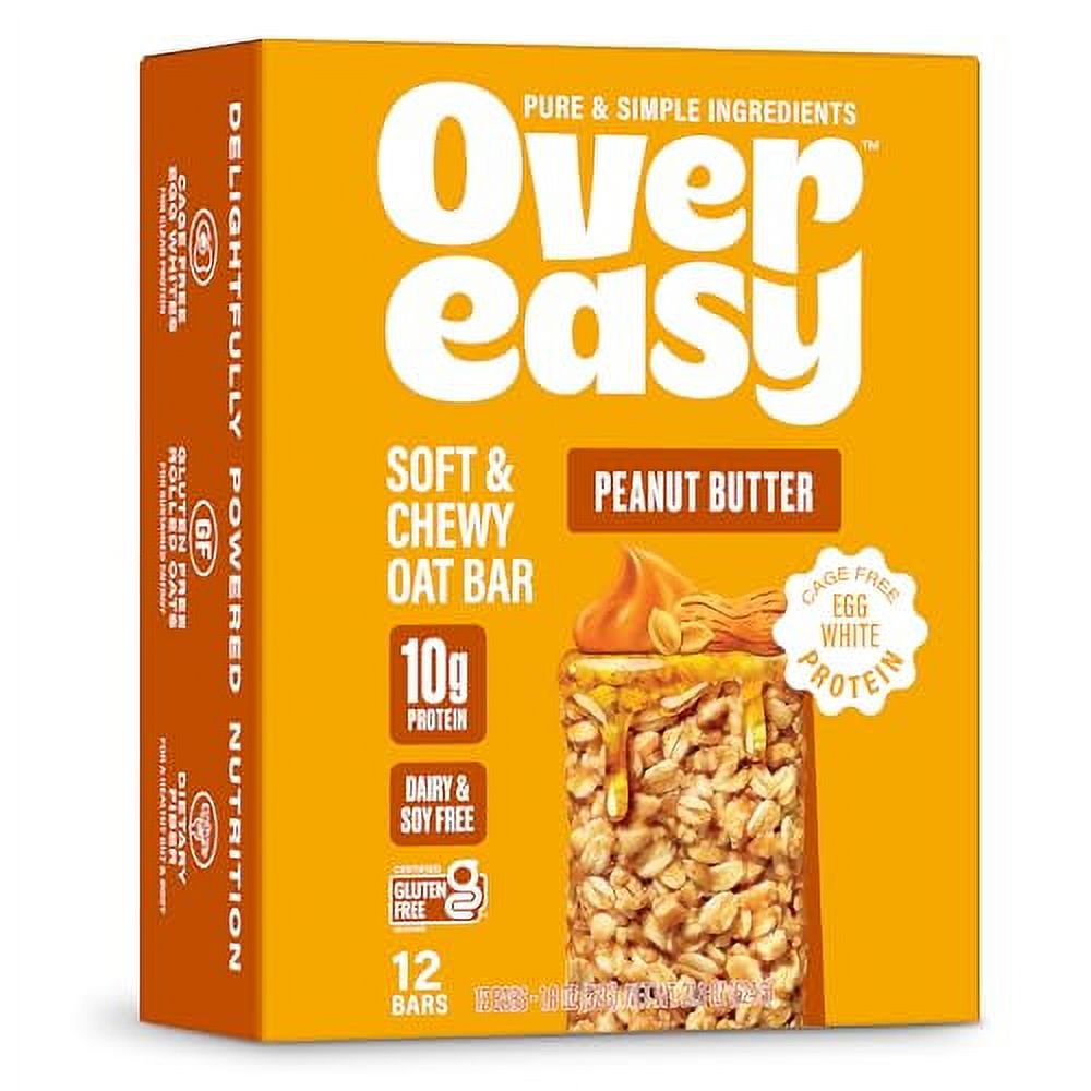 Over Easy Peanut Butter Breakfast Bars | All Natural, Clean Ingredient Protein Bars | Breakfast & Cereal Bars | 12 Protein Snack Bars Gluten Free, Dairy Free, Soy Free