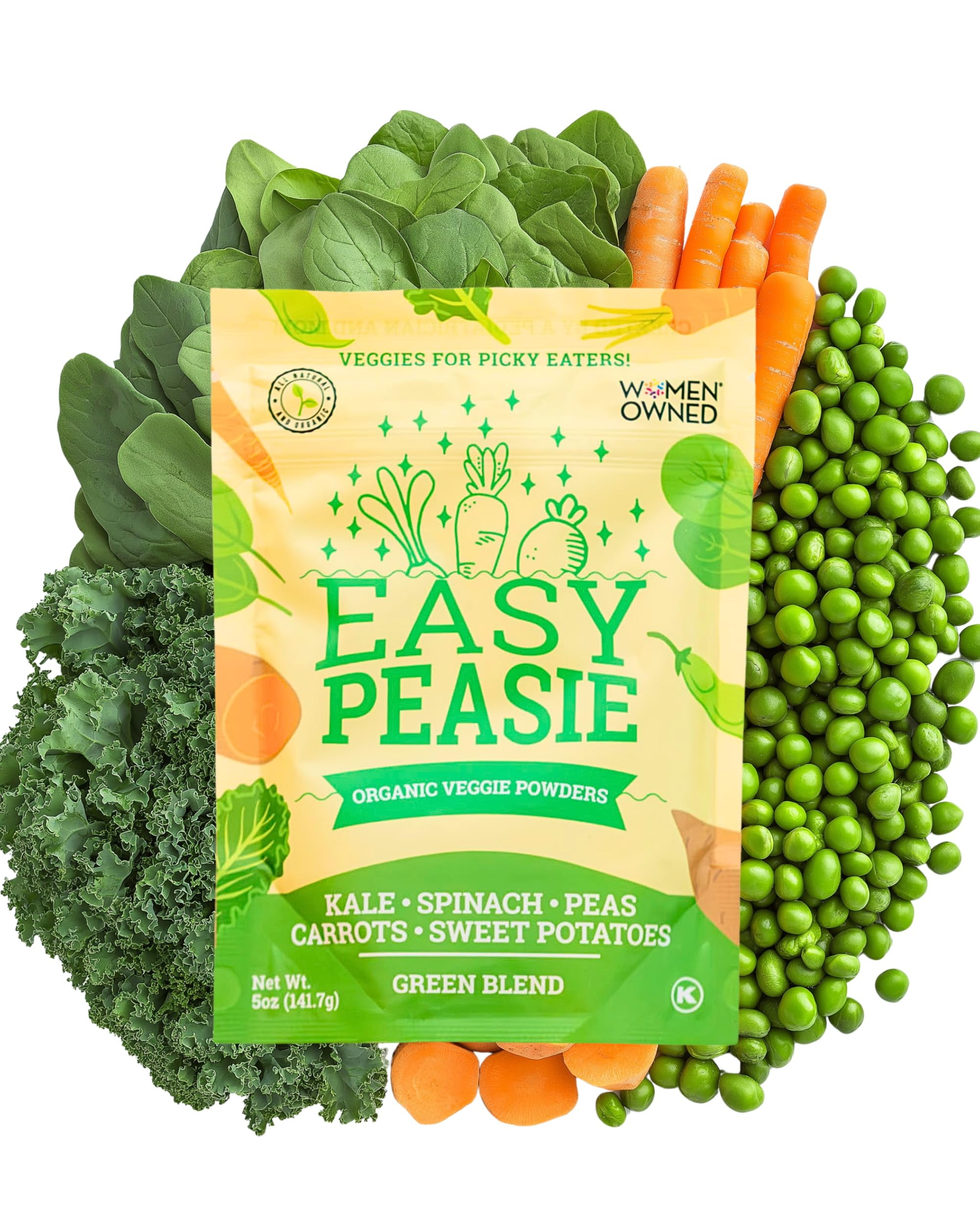 Easy Peasie Organic Veggie TSF6 Powder Blends for Kids and Picky Eaters Kids Greens Powder