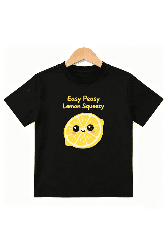 Easy Peasy Lemon Squeezy Girls Graphic Tee, Cute Fruit Yellow 100% Cotton Kids Short Sleeve T-Shirt