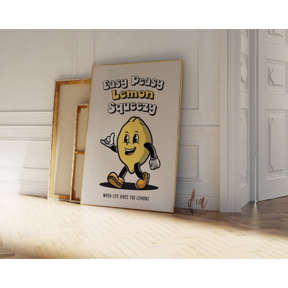 Easy Peasy Lemon Squeezy Retro Character Poster 70s Lemon Quote Cartoon Decoration Unframed Paper Print