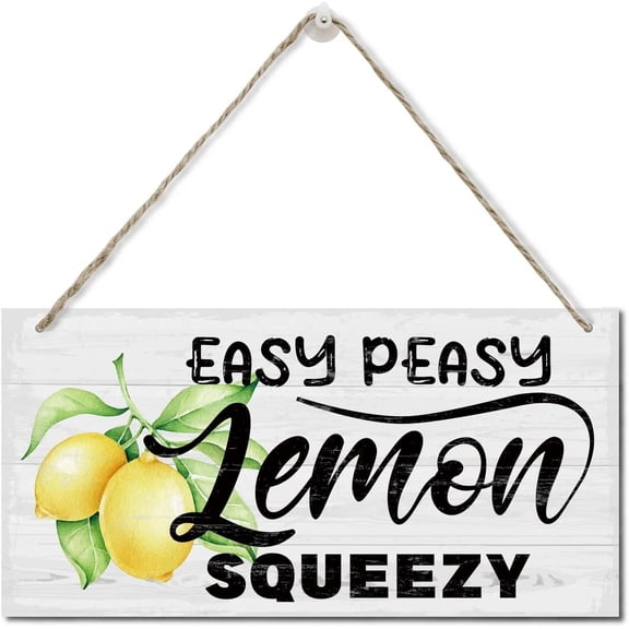 Easy Peasy Lemon Squeezy Wall Decor Sign, Vintage Printed Lemon Themed Plaque Sign, Hanging Wood Sign Lemon Themed Kitchen Bar Decor, Country Home Garage Bar Club Hotel Wall Decor Signs 10x5 Inch
