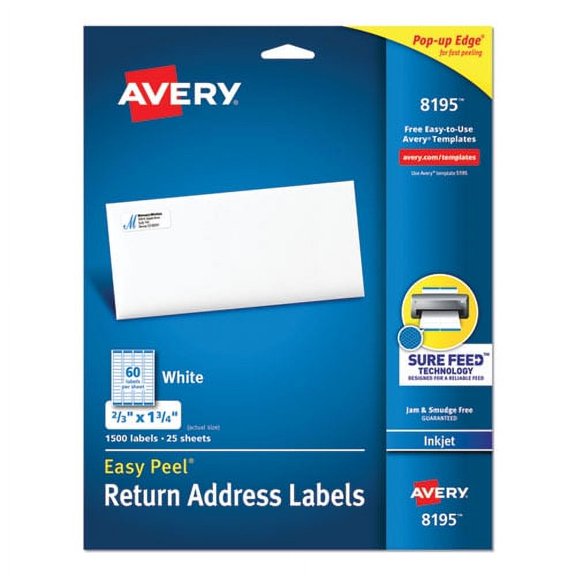 Easy Peel White Address Labels W/ Sure Feed Technology, Inkjet Printers, 0.66 X 1.75, White, 60/sheet, 25 Sheets/pack | Bundle of 2 Packs