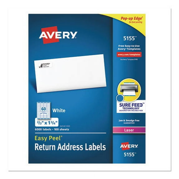 Easy Peel White Address Labels W/ Sure Feed Technology, Laser Printers, 0.66 X 1.75, White, 60/sheet, 100 Sheets/pack | Bundle of 2 Boxes