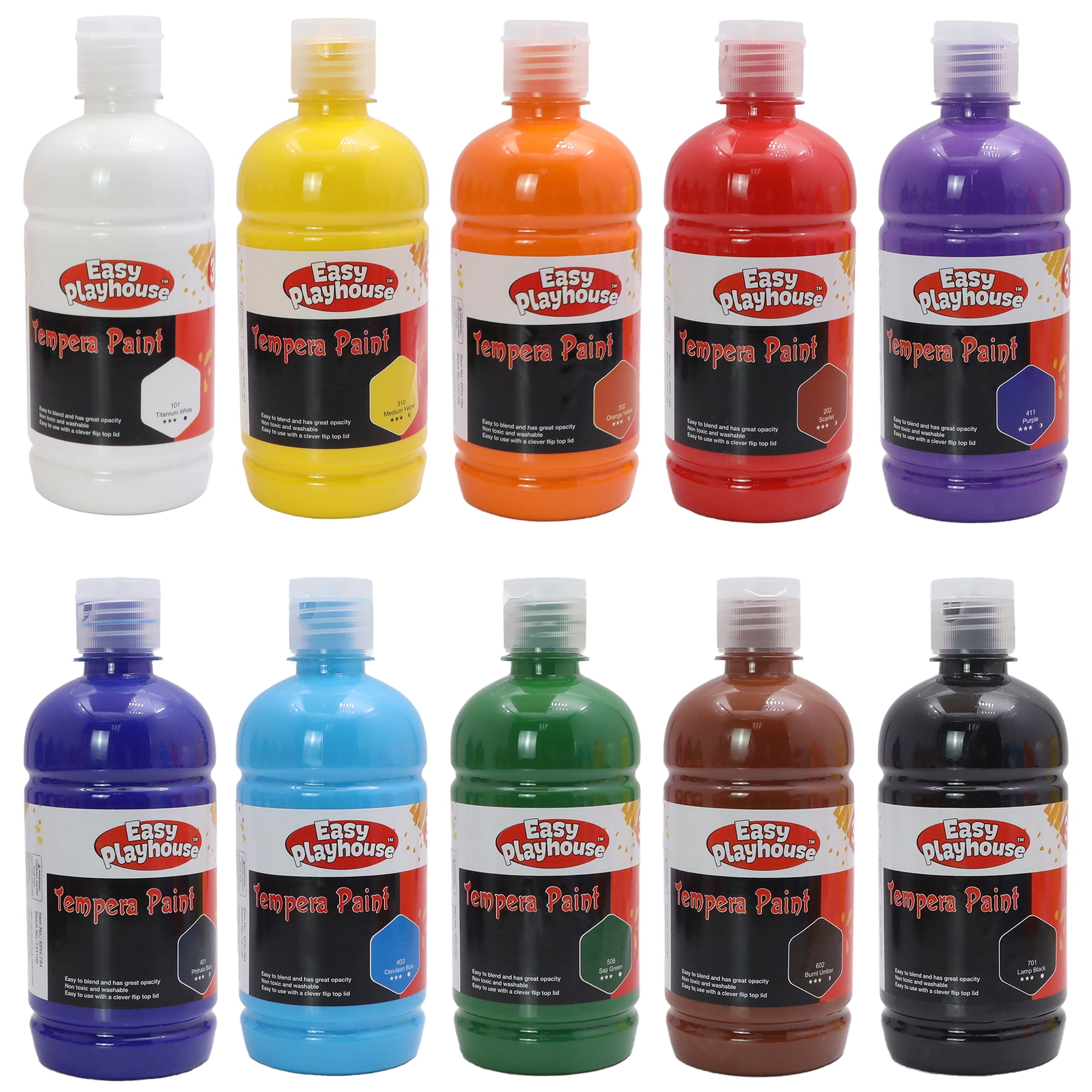 Easy Playhouse 10 Pack 16oz Washable Tempera Paints for Kids, Non-Toxic and Vibrant Colors, Ideal for School Projects, Arts, Crafts, and Creative Activities, Safe Art Supplies Set